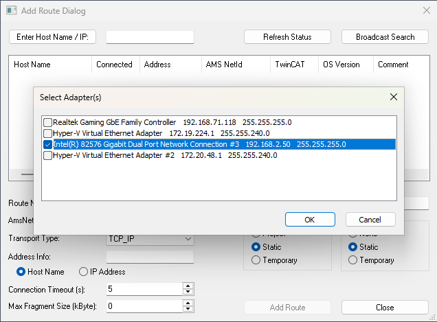 Select network adapter to search on