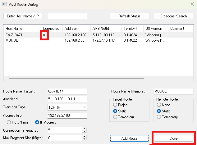 Check that the PLC is connected