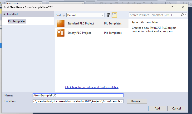 Name and add PLC project