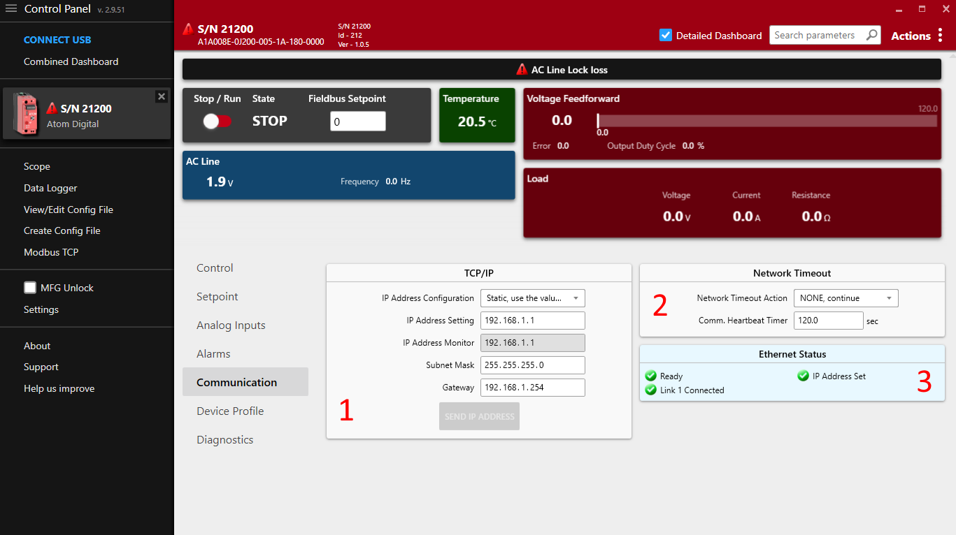 Control Panel Communication Settings