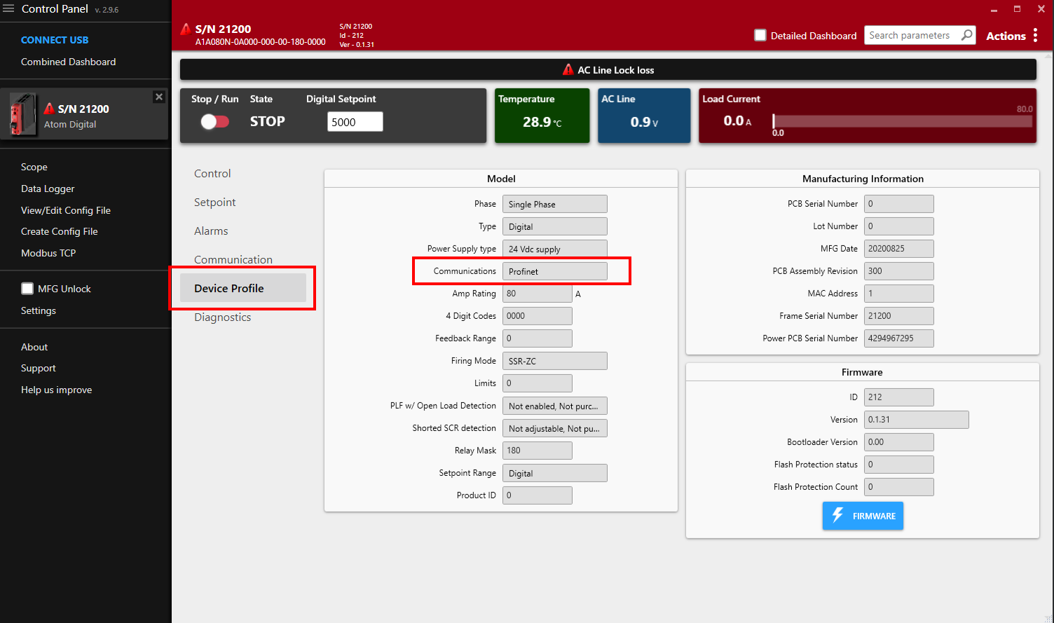 Atom device profile in Control Panel