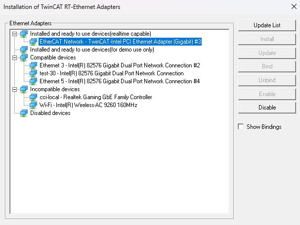 TwinCAT network manager